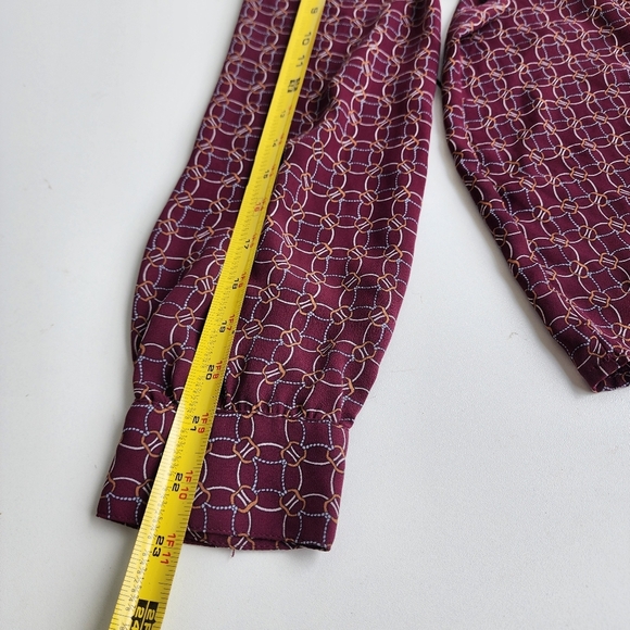 Loft Ann Taylor Burgundy Long Sleeve Red Patterned Keyhole Long Sleeve Blouse S - Picture 10 of 12